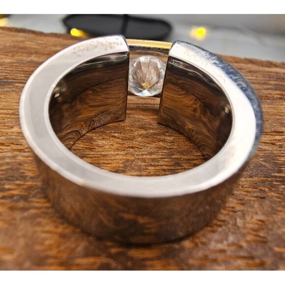 Stainless Steel CZ 2 Tone Ring Size 5.5 - Picture 4 of 5